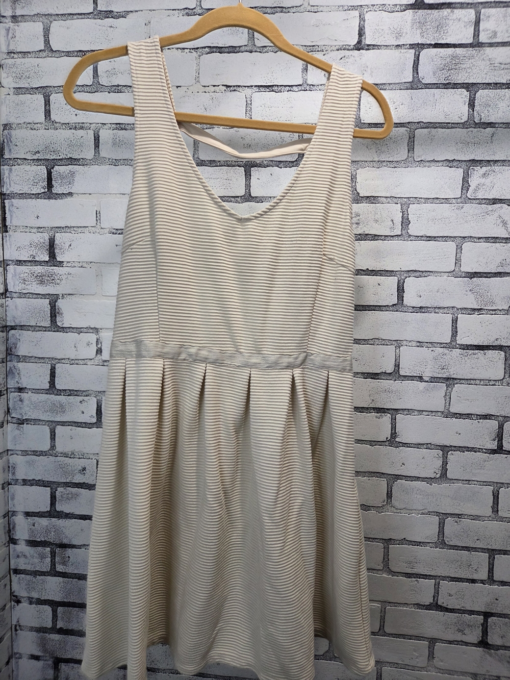 American Eagle Outfitters Cream and White Striped Skater Dress